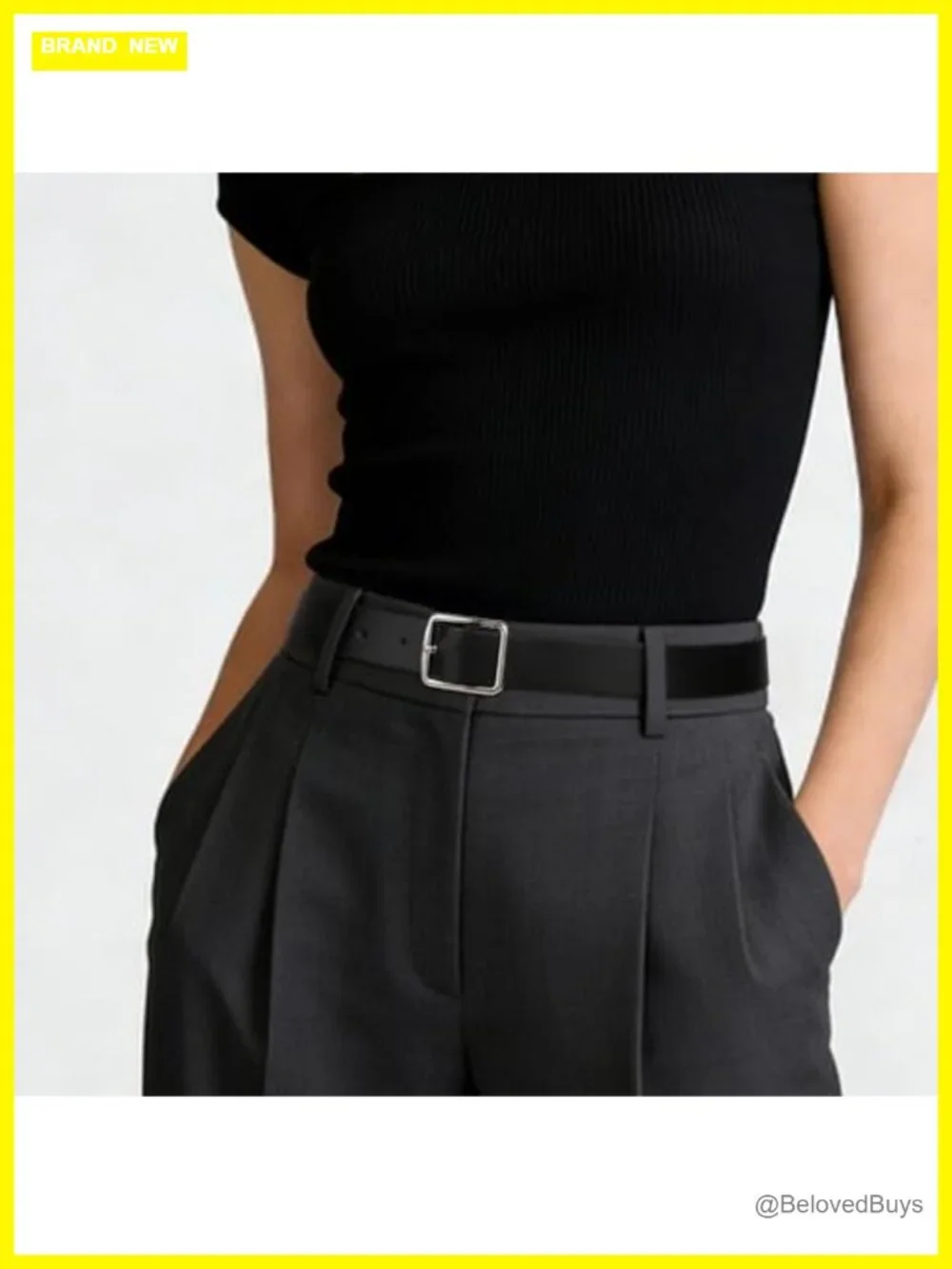 Women's Faux Leather Belt Square Gold Buckle Waist Belt for Jeans Pants Dresses